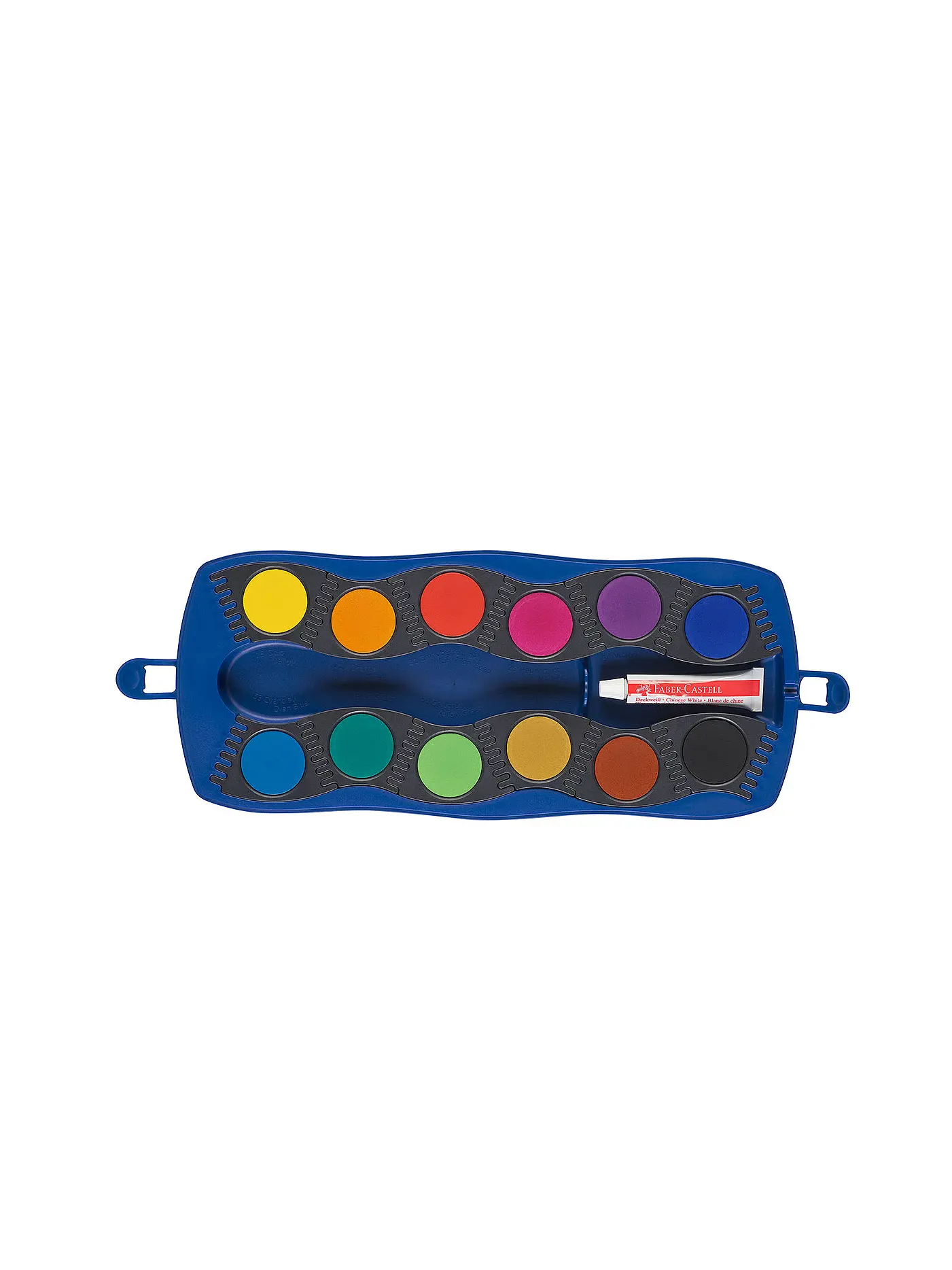 FABER-CASTELL | Connector Deckfarbkasten, blau, 12 Farben plus Deckweiß | 